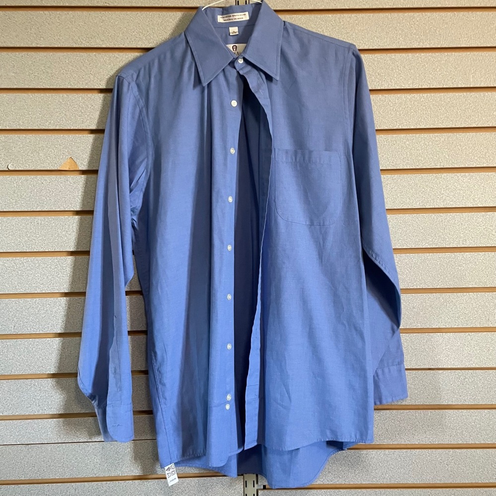 Etienne Aigner Mens Dress Shirt Long Sleeve Blue Cotton Blend Size 15 34/35